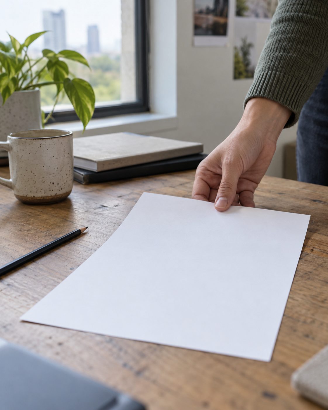 Hand placing a clean next-step sheet on a working surface